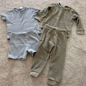 Waffle Knit Kids Lounge Sets - Sage Green & Light Blue